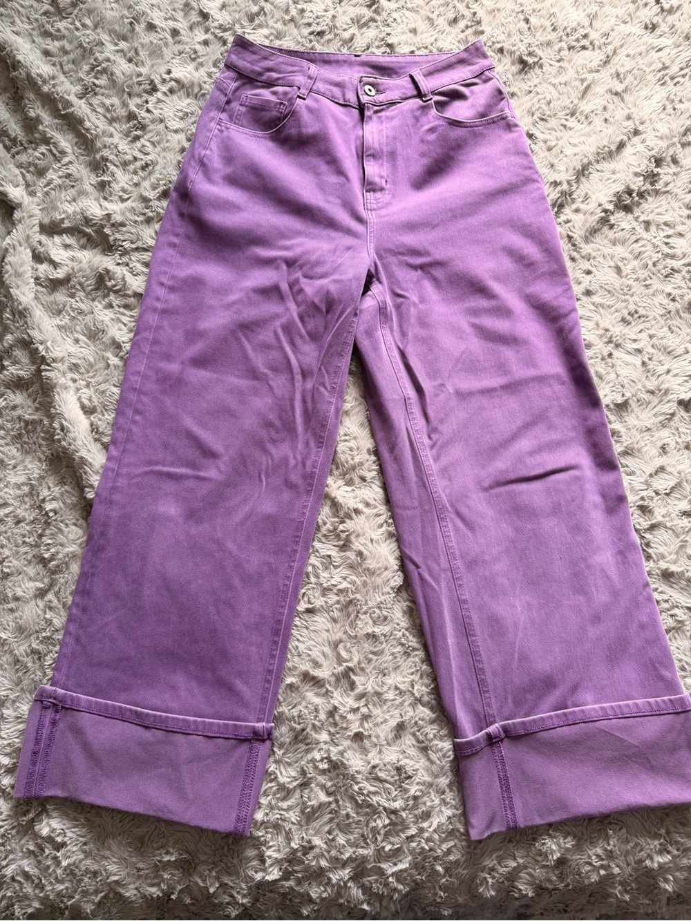 Halara Flex™ High Waisted Pockets Rolled Hem Wide Leg Jeans - Violet Denim Small - Picture 2 of 6